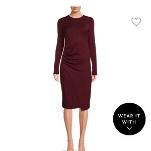 Vince ​Gathered Midi Sheath Dress is S/P color is Wine.